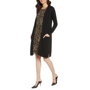 Nordstrom Halogen Open Front Cardigan Womens (S) + Pockets, Black Stretch